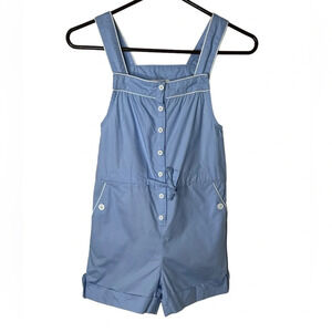Jacadi girls blue white button shorts romper sz 8